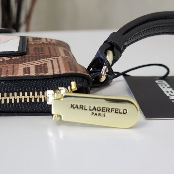 NEW! KARL LAGERFELD PARIS Logo Monogram Wristlet Clutch - Picture 9 of 15